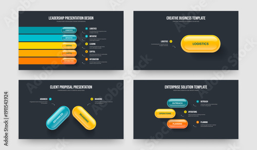 Modern Introduction 5 1 2 3 Option Infographic Slideshow Template Bundle. Visual Plan Five One Two Three Step Diagram Frame Layout Vector Illustration Collection.