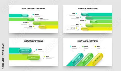 Creative Visualization Four Five Two Three Option Infographic Slideshow Design Vector Illustration Bundle. Corporate Briefing 4 5 2 3 Element Diagram Frame Template Collection.