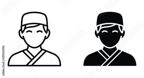 Traditional Japanese samurai and ninja warrior icons isolated on white background vector illustration