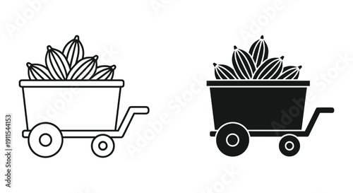Two wheeled carts with green leafy vegetables fresh harvest farm produce flat design illustration isolated white background