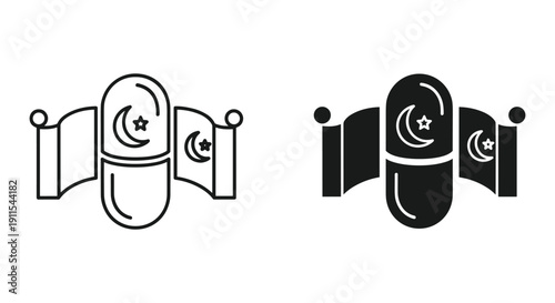 Turkish Flag Badges in Black and White Illustration Style