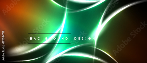 Abstract neon lines create vibrant, flowing background. Green, orange hues dominate design, suggesting energy, motion.