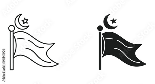 Silhouette person raising arms in victory under crescent moon and stars night sky success motivation