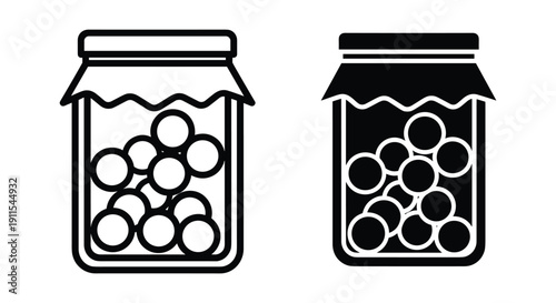Two glass jars with cotton balls minimalist storage containers black and white line art illustration home organization