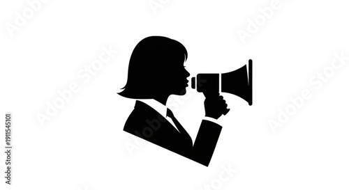 Business Woman Silhouette Shouting through Megaphone Isolated on White