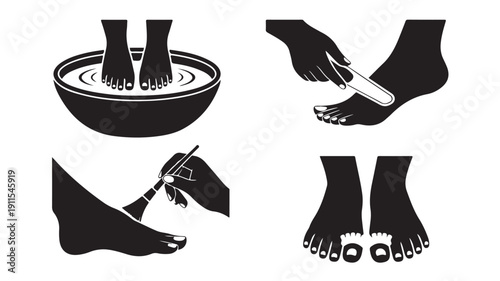 Vector Illustration Of Foot Spa And Pedicure Process For Wellness And Beauty Concept