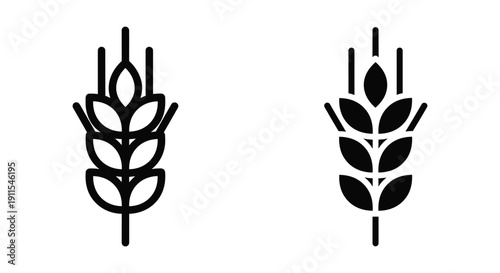 Simple Black Wheat Ears Icons on White Background, Agriculture Symbol