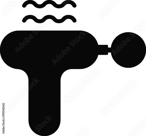 Massage gun icon silhouette, handheld percussion therapy massager device for muscle recovery relaxation black isolated vector illustration graphic