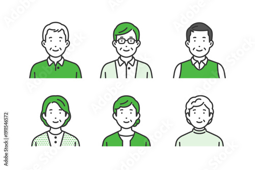 Tableau sur toile 私服高齢男女アバターアイコンセット