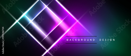 Abstract neon lines create dynamic geometric shapes. Gradient transitions from green to purple dominate composition. Minimalist design.