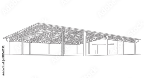 Large covered structure with columns, industrial building vector