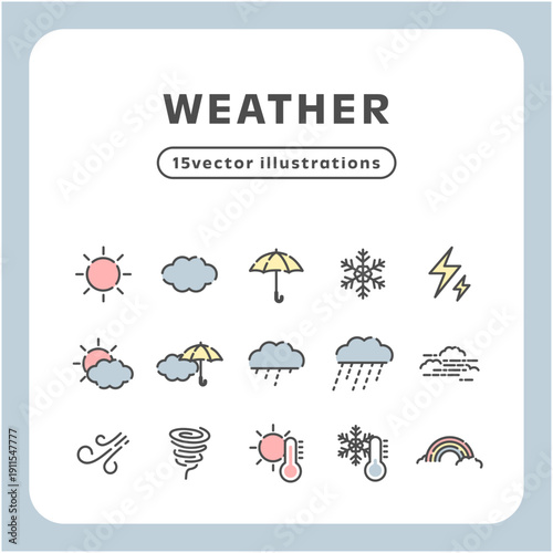 線画ミニマル天気アイコンセット｜天気予報に使えるベクター素材15種