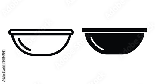 Minimalist black and white bowls isolated on white background for modern design and kitchen decor