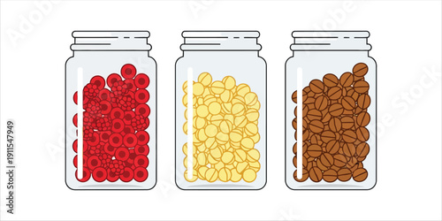 Glass jars filled with candy pieces illustration