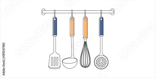 Hanging kitchen utensils rack illustration