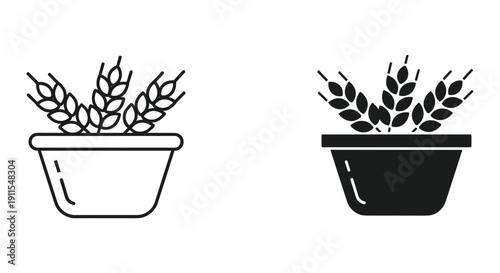 Simple black and white potted plants illustration with minimalist design and clean lines