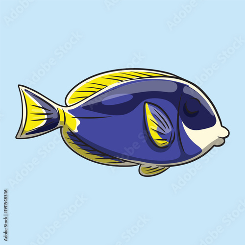 Tropical Blue Tang Marine Fish Drawing