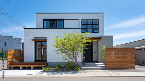 Obraz w ramie シンプルな日本の二階建て住宅、戸建て住宅