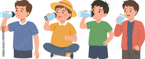 People Drinking Water Illustration