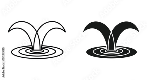 Minimalist black water fountain splash isolated on white background vector illustration