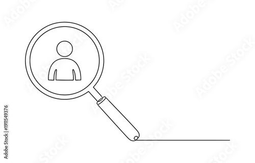 Magnifying glass with profile icon continuous one line drawing.