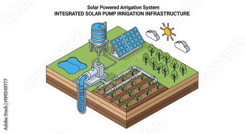 Solar Powered Irrigation System with Pump and Panels.