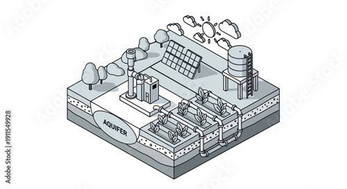 Isometric Illustration of Industrial Factory Complex.