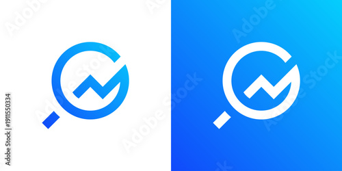 Dual meaning logo combining a magnifying glass and financial investment elements, symbolizing market analysis, strategic insight, smart investment decisions, and professional financial services.