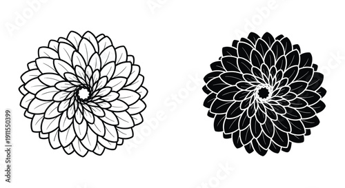Minimalist black and white floral mandala line art design for meditation, tattoo, and modern decor