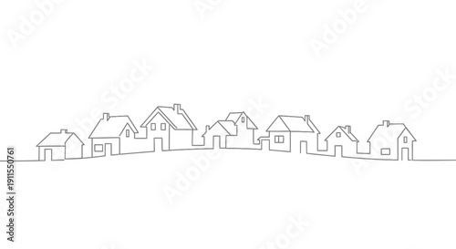 Simple line drawing of a row of houses on a plain background, vector illustration