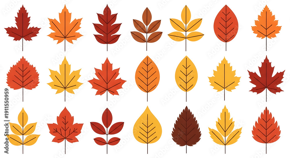 Fototapeta premium Vibrant autumn leaves collection in various shapes and colors