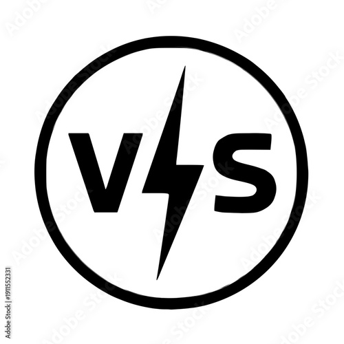 Black VS Versus Icon with Lightning Bolt Symbol