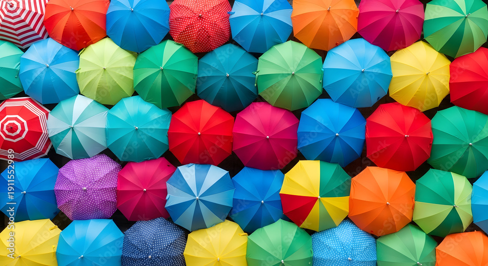 Fototapeta premium Colorful umbrella pattern background top view