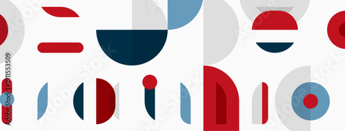 Free Download Abstract geometric shapes form word studio. Red, blue, gray colors dominate design. Minimalist aesthetic, modern style. - GFXLoad