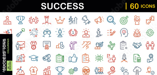 Collection of Success Icons Representing Achievement and Progress in Various Categories
