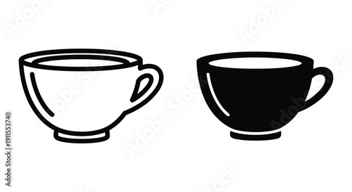 Simple black and white coffee cup illustration on white background