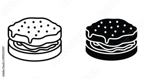 Black and White Hamburger Illustration, Isolated on White Background, Simple Design
