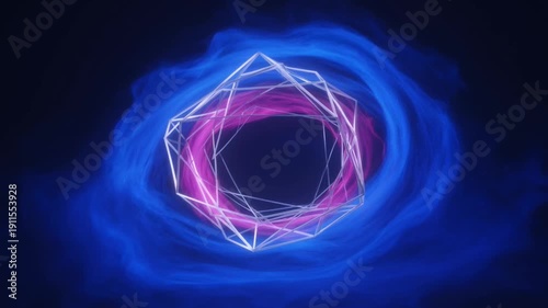 Abstract Neon Ring in Futuristic Style with Vibrant Pink and Blue Lighting on Dark Background for Technology