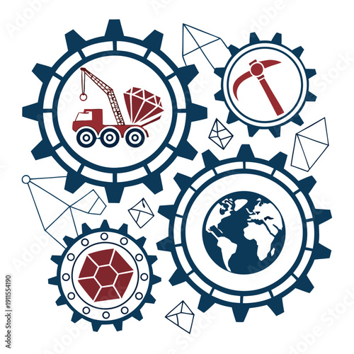 Sustainable Mining Technology Concept with Geometric Visuals, Highlighting Eco-Friendly Resource Extraction and Industrial Innovation