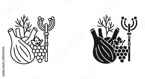 Herbal Mortar And Pestle Icon Outline And Solid Silhouette