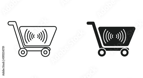 Shopping carts with Wi-Fi signals flat icon vector illustration isolated on white background for e-commerce and connectivity concept