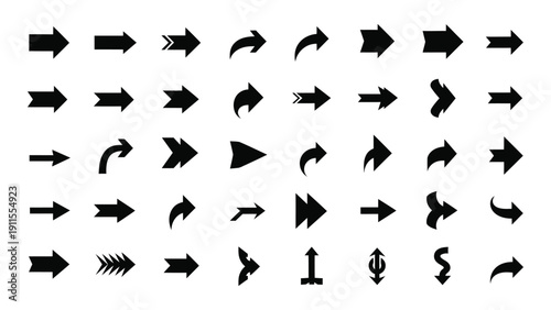A collection of various arrow icons in different directions and styles Vector