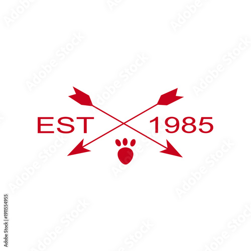 Vintage hunting logo with crossed arrows and paw print emblem