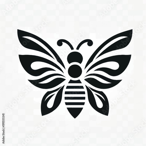 Black Bee Icon with Decorative Wings.