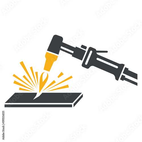 Striking graphic portrayal of an active welding torch, emitting vibrant, hot sparks during essential metal fabrication, symbolizing industrial power, precision, and craftsmanship