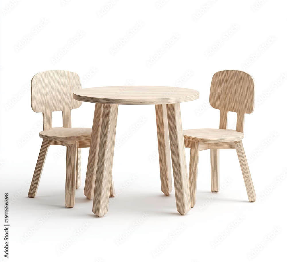 Fototapeta premium Modern Wooden Table and Chairs for Children