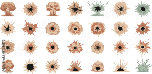 Collection of various abstract virus illustrations displayed in a grid pattern on a clean background from a straightforward viewpoint