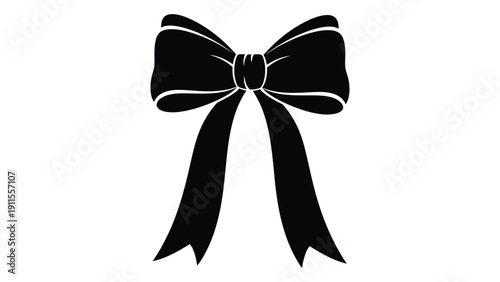 Elegant black bow tie with a decorative center knot and flowing tails Vector