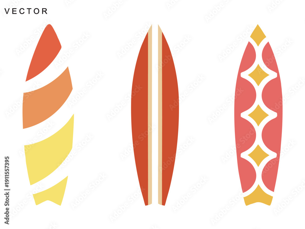 Naklejka premium Surfboard vector collection set, Color surfboards illustration