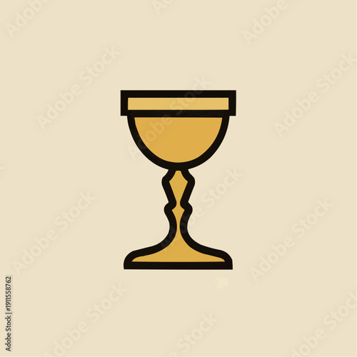 Minimalist golden chalice icon with an optical illusion stem on a  cream background.